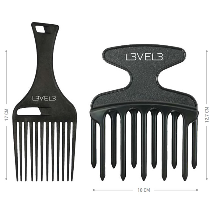 L3VEL 3 - SET DE 2 PEINES NEGROS AFRO - LEVEL 3